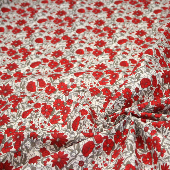 Tissu de coton VICTOIRE imprimé fleuri rouge et blanc