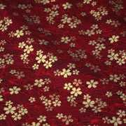 Tissu coton motif japonais vagues & fleurs sakura dorées : Bleu ou rouge - COLLECTION JAPON DORÉ - TissusPapi.com