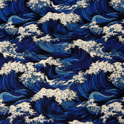 Tissu cotonnade motif japonais de la vague Kanagawa d’Hokusai, tons bleus & blancs - OEKO - TEX - TissusPapi.com