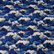 Tissu cotonnade motif japonais de la vague Kanagawa d’Hokusai, tons bleus & blancs - OEKO - TEX - TissusPapi.com