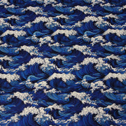 Tissu cotonnade motif japonais de la vague Kanagawa d’Hokusai, tons bleus & blancs - OEKO - TEX - TissusPapi.com