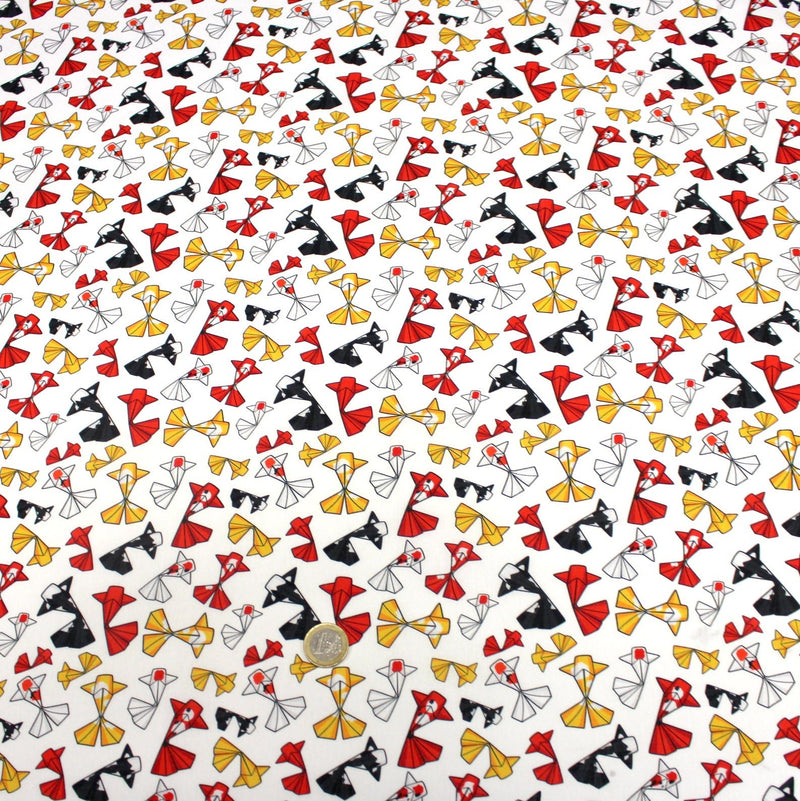 Tissu cotonnade motif japonais poissons koï origami rouge jaune et noir - OEKO - TEX - TissusPapi.com