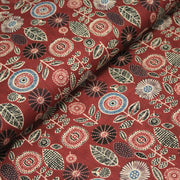 Tissu coton fin imprimé INDIENNES, rouge fleurs & feuilles bleues, noires, écrues - STANDARD 100 OEKO - TEX - TissusPapi.com