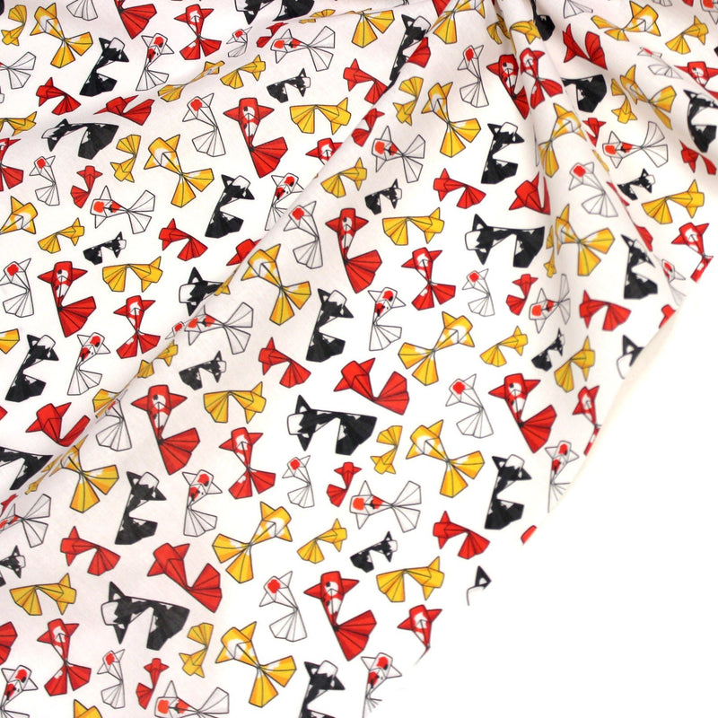 Tissu cotonnade motif japonais poissons koï origami rouge jaune et noir - OEKO - TEX - TissusPapi.com