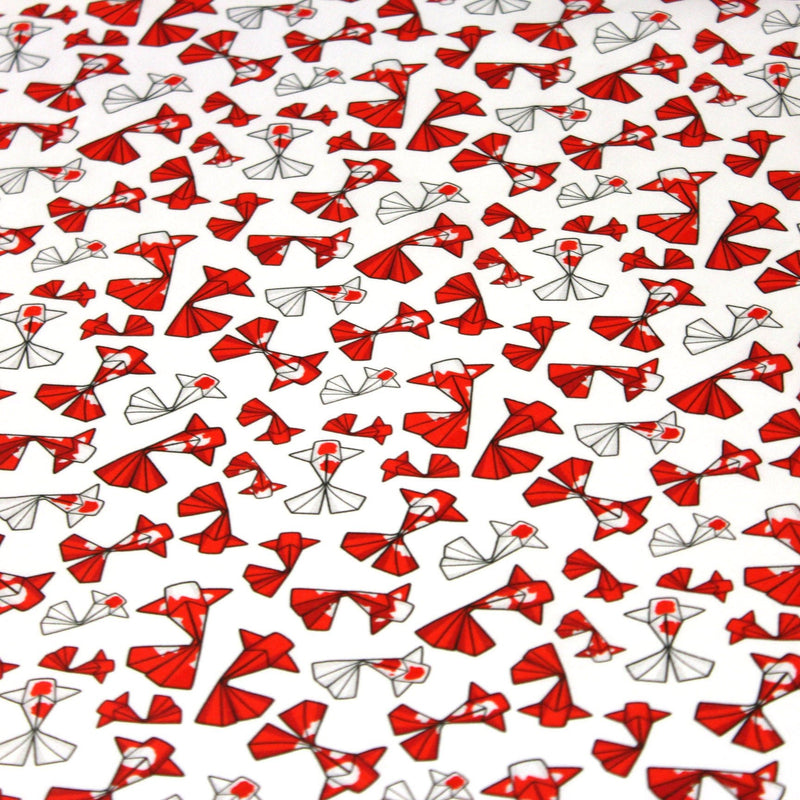 Tissu cotonnade motif japonais poissons koï origami rouge - OEKO - TEX - TissusPapi.com