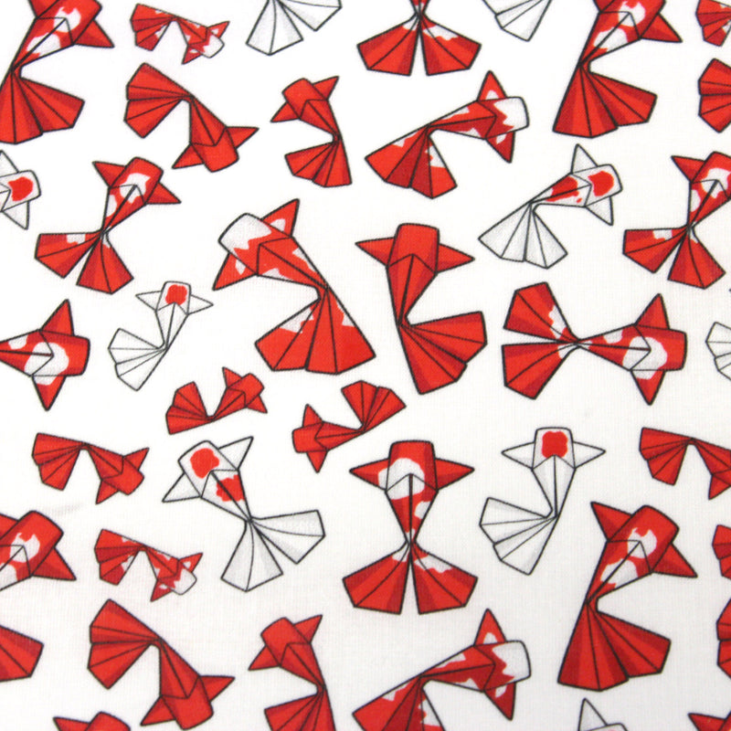 Tissu cotonnade motif japonais poissons koï origami rouge - OEKO - TEX - TissusPapi.com