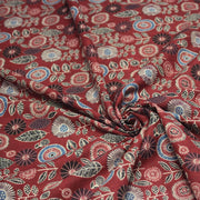 Tissu coton fin imprimé INDIENNES, rouge fleurs & feuilles bleues, noires, écrues - STANDARD 100 OEKO - TEX - TissusPapi.com