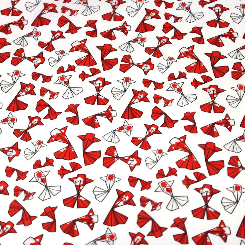 Tissu cotonnade motif japonais poissons koï origami rouge - OEKO - TEX - TissusPapi.com