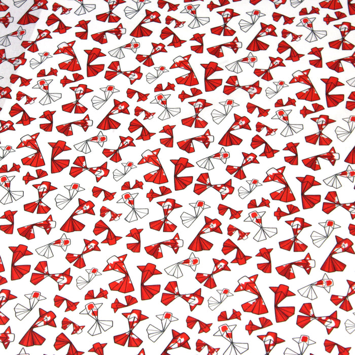 Tissu cotonnade motif japonais poissons koï origami rouge