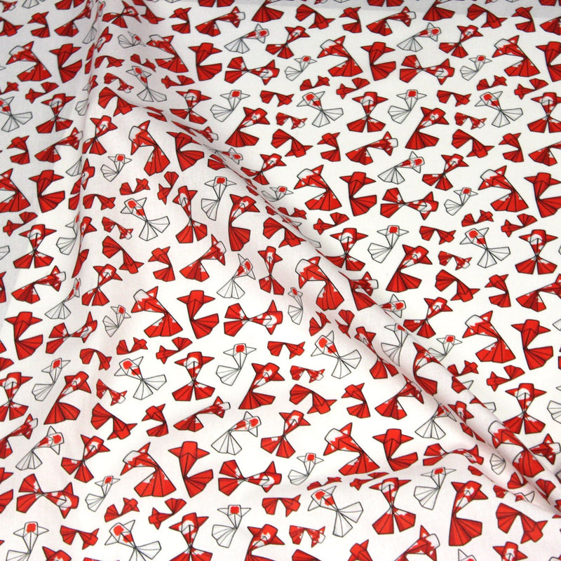 Tissu cotonnade motif japonais poissons koï origami rouge - OEKO - TEX - TissusPapi.com