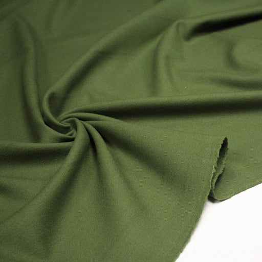 Tissu sergé lainage vert olive uni - Fabrication française - TissusPapi.com