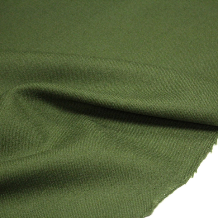 Tissu sergé lainage vert olive uni - Fabrication française - TissusPapi.com