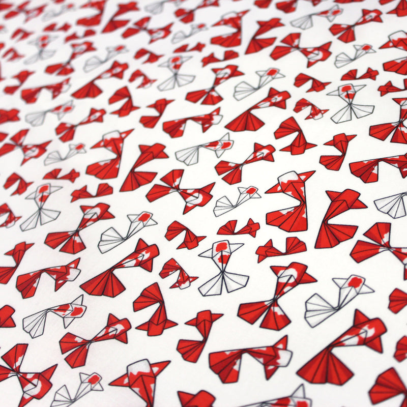 Tissu cotonnade motif japonais poissons koï origami rouge - OEKO - TEX - TissusPapi.com
