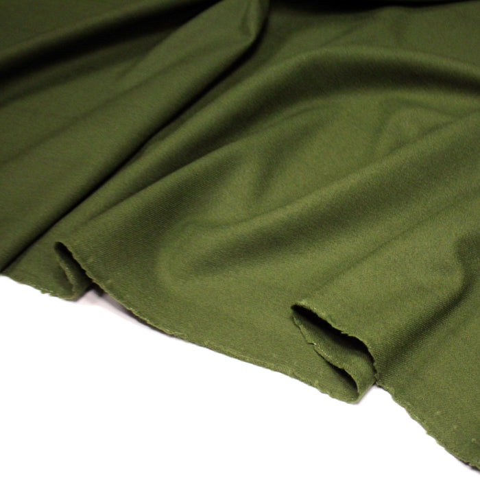 Tissu sergé lainage vert olive uni - Fabrication française - TissusPapi.com