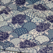 Tissu cotonnade GIMZA aux motifs japonais floraux & géométriques traditionnels, tons bleus - OEKO - TEX - TissusPapi.com
