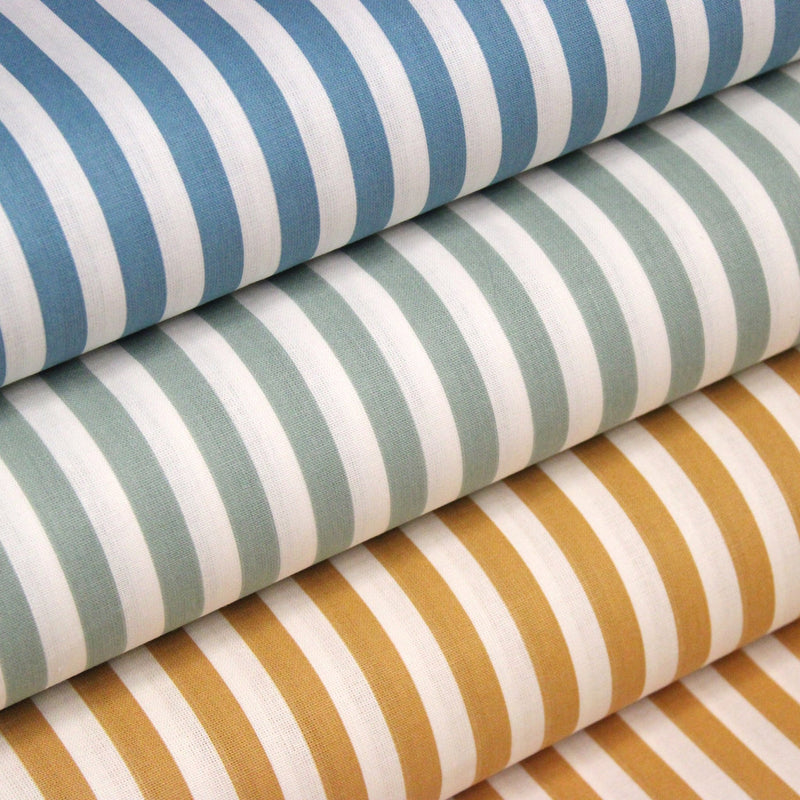 Tissu cotonnade rayée 1cm : trois couleurs au choix : Bleu / Vert sauge / Ocre - STANDARD 100 OEKO-TEX - TissusPapi.com