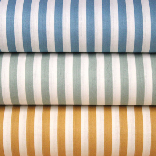 Tissu cotonnade rayée 1cm : trois couleurs au choix : Bleu / Vert sauge / Ocre - STANDARD 100 OEKO-TEX - TissusPapi.com