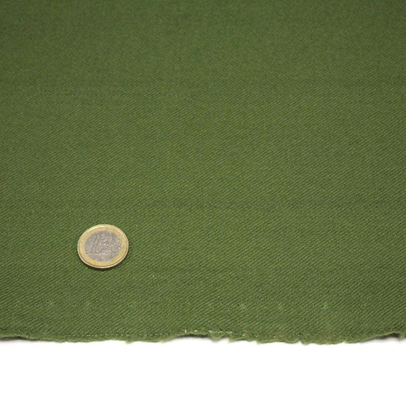 Tissu sergé lainage vert olive uni - Fabrication française - TissusPapi.com