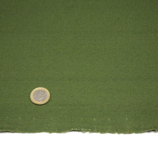 Tissu sergé lainage vert olive uni - Fabrication française - TissusPapi.com