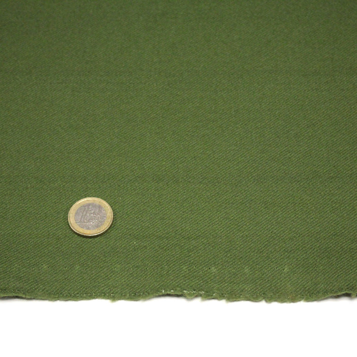 Tissu sergé lainage vert olive uni - Fabrication française - TissusPapi.com