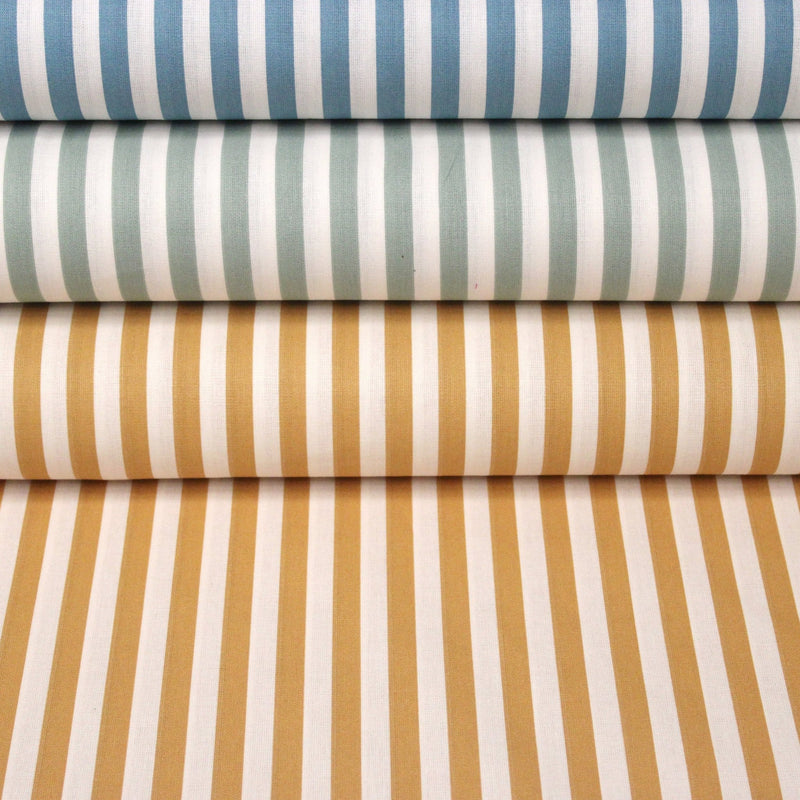 Tissu cotonnade rayée 1cm : trois couleurs au choix : Bleu / Vert sauge / Ocre - STANDARD 100 OEKO-TEX - TissusPapi.com