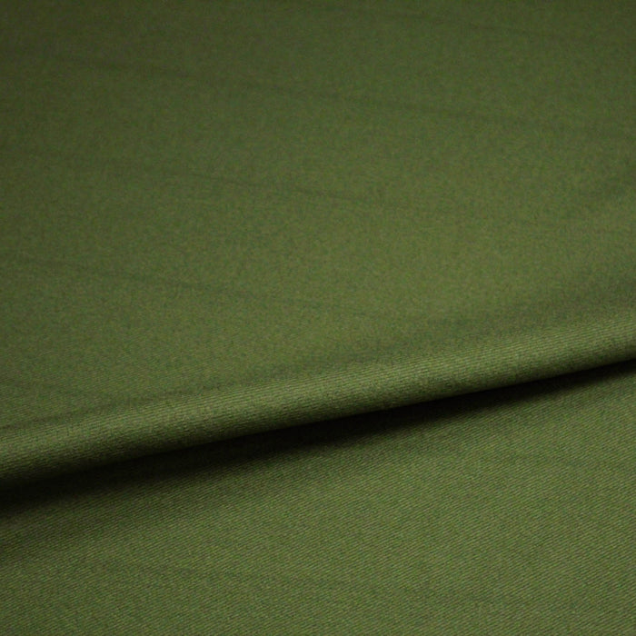 Tissu sergé lainage vert olive uni - Fabrication française - TissusPapi.com
