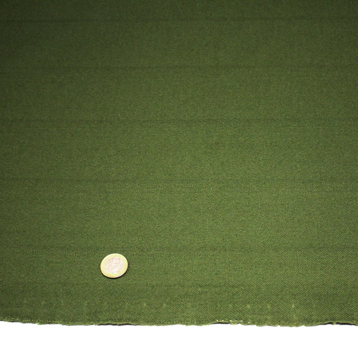 Tissu sergé lainage vert olive uni - Fabrication française - TissusPapi.com