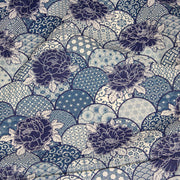 Tissu cotonnade GIMZA aux motifs japonais floraux & géométriques traditionnels, tons bleus - OEKO - TEX - TissusPapi.com