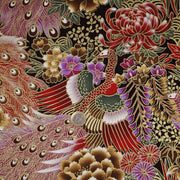 Tissu coton motif japonais aux paons dorés, tons bleus & rouges ou mauves & rouge - COLLECTION JAPON DORÉ - TissusPapi.com