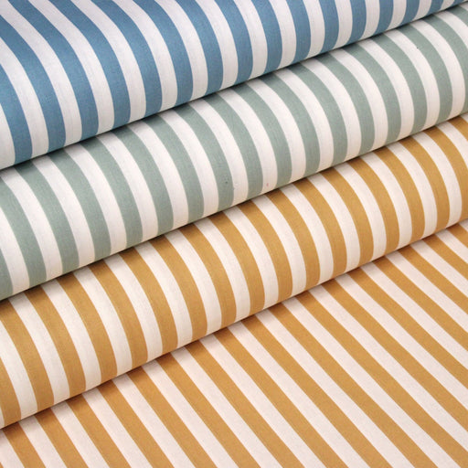 Tissu cotonnade rayée 1cm : trois couleurs au choix : Bleu / Vert sauge / Ocre - STANDARD 100 OEKO-TEX - TissusPapi.com