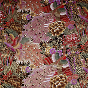 Tissu coton motif japonais aux paons dorés, tons bleus & rouges ou mauves & rouge - COLLECTION JAPON DORÉ - TissusPapi.com