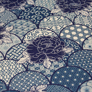 Tissu cotonnade GIMZA aux motifs japonais floraux & géométriques traditionnels, tons bleus - OEKO - TEX - TissusPapi.com