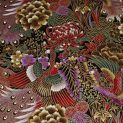 Tissu coton motif japonais aux paons dorés, tons bleus & rouges ou mauves & rouge - COLLECTION JAPON DORÉ - TissusPapi.com
