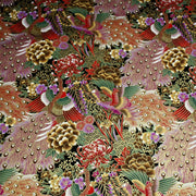 Tissu coton motif japonais aux paons dorés, tons bleus & rouges ou mauves & rouge - COLLECTION JAPON DORÉ - TissusPapi.com