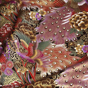 Tissu coton motif japonais aux paons dorés, tons bleus & rouges ou mauves & rouge - COLLECTION JAPON DORÉ - TissusPapi.com