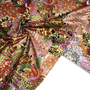 Tissu coton motif japonais aux paons dorés, tons bleus & rouges ou mauves & rouge - COLLECTION JAPON DORÉ - TissusPapi.com