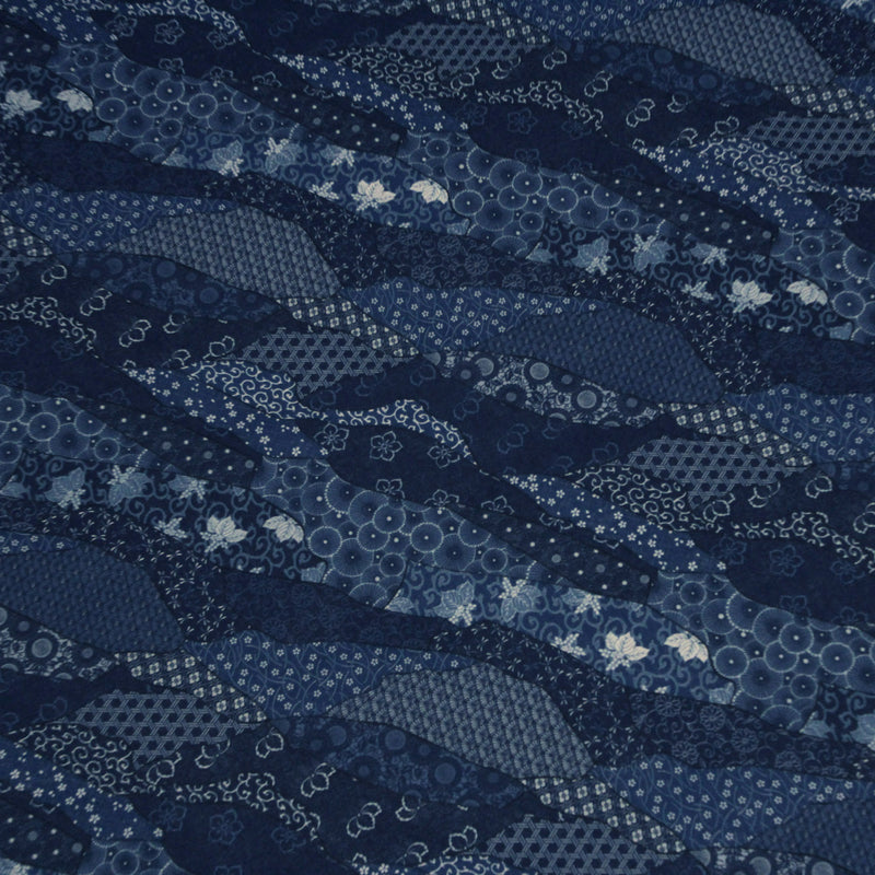 Tissu SHIBUYA, motifs japonais & faux - uni bleu : cotonnade ou gabardine - OEKO - TEX - TissusPapi.com