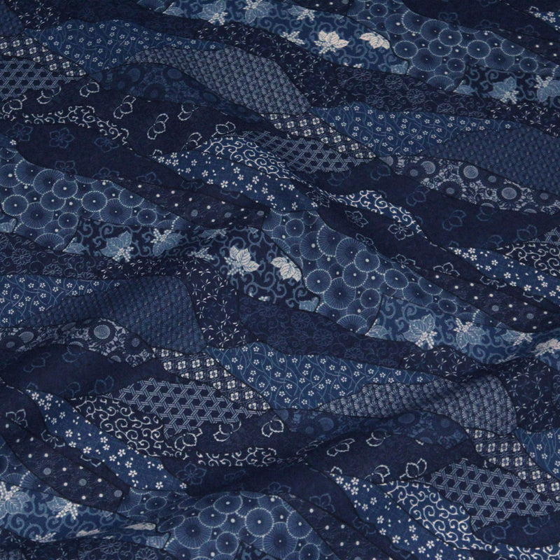 Tissu SHIBUYA, motifs japonais & faux - uni bleu : cotonnade ou gabardine - OEKO - TEX - TissusPapi.com