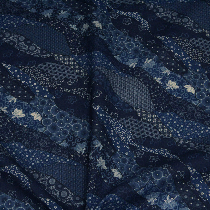 Tissu SHIBUYA, motifs japonais & faux - uni bleu : cotonnade ou gabardine - OEKO - TEX - TissusPapi.com