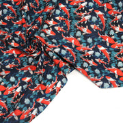 Tissu cotonnade motif japonais KOï aux poissons carpes koï rouges, fleurs et fond bleu - OEKO - TEX - TissusPapi.com
