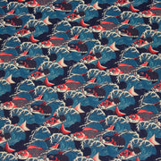 Tissu cotonnade motif japonais KOï aux poissons carpes koï rouges & vagues Hokusai - OEKO - TEX - TissusPapi.com