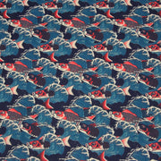 Tissu cotonnade motif japonais KOï aux poissons carpes koï rouges & vagues Hokusai - OEKO - TEX - TissusPapi.com