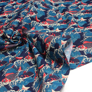 Tissu cotonnade motif japonais KOï aux poissons carpes koï rouges & vagues Hokusai - OEKO - TEX - TissusPapi.com