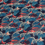 Tissu cotonnade motif japonais KOï aux poissons carpes koï rouges & vagues Hokusai - OEKO - TEX - TissusPapi.com