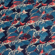Tissu cotonnade motif japonais KOï aux poissons carpes koï rouges & vagues Hokusai - OEKO - TEX - TissusPapi.com