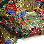 Tissu coton motif japonais aux paons dorés, tons bleus & rouges ou mauves & rouge - COLLECTION JAPON DORÉ - TissusPapi.com