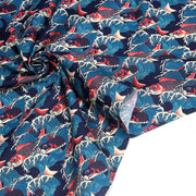 Tissu cotonnade motif japonais KOï aux poissons carpes koï rouges & vagues Hokusai - OEKO - TEX - TissusPapi.com