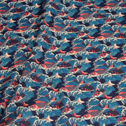 Tissu cotonnade motif japonais KOï aux poissons carpes koï rouges & vagues Hokusai - OEKO - TEX - TissusPapi.com