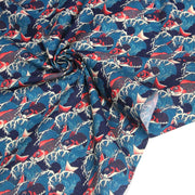Tissu cotonnade motif japonais KOï aux poissons carpes koï rouges & vagues Hokusai - OEKO - TEX - TissusPapi.com
