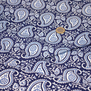 Tissu coton fin imprimé INDIENNES, motif Paisley cachemire bleu, ciel et blanc - TissusPapi.com